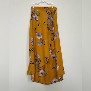 Mustard yellow floral Midi wrap skirt